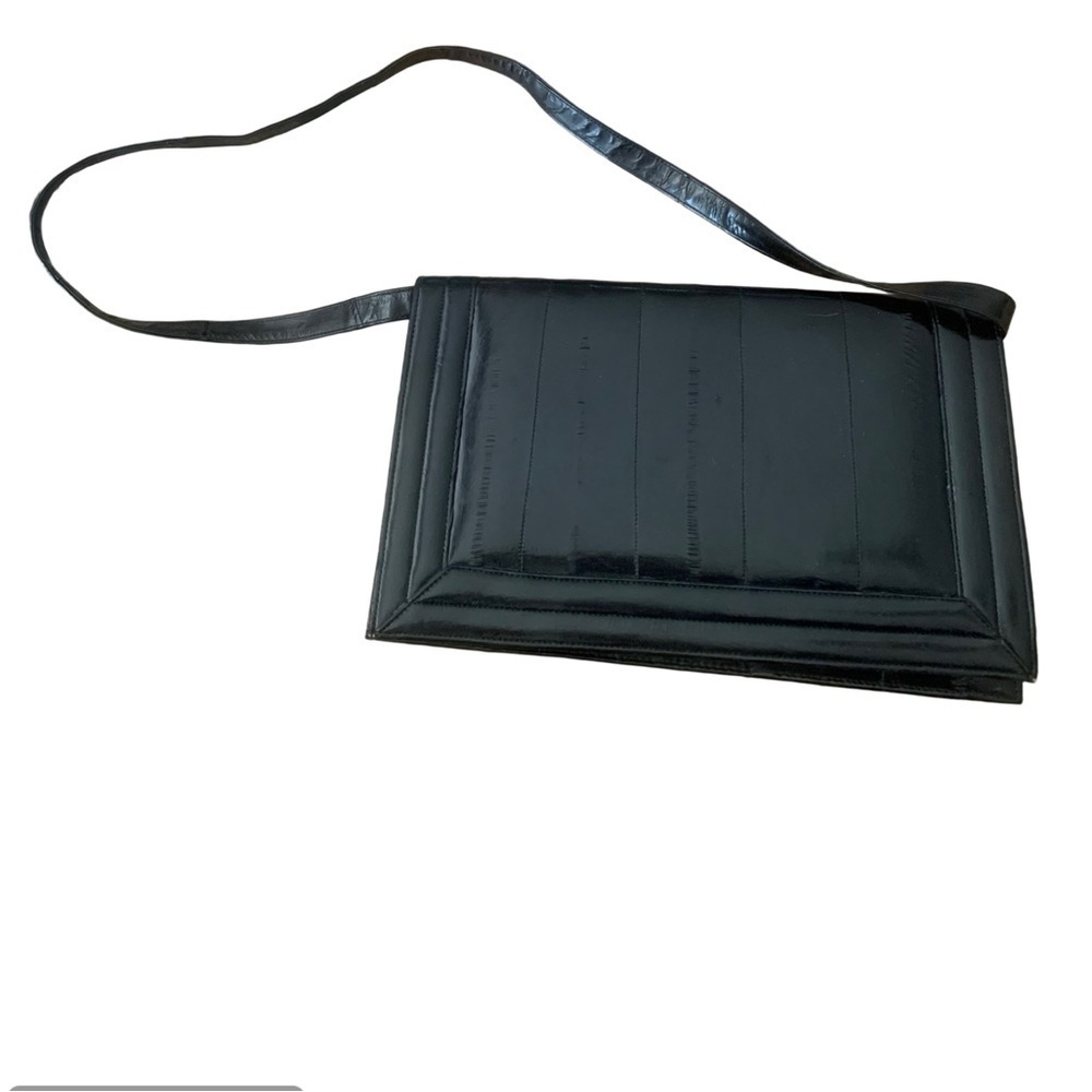 Vintage Genuine Eel Skin Black Shoulder Bag / Clutch